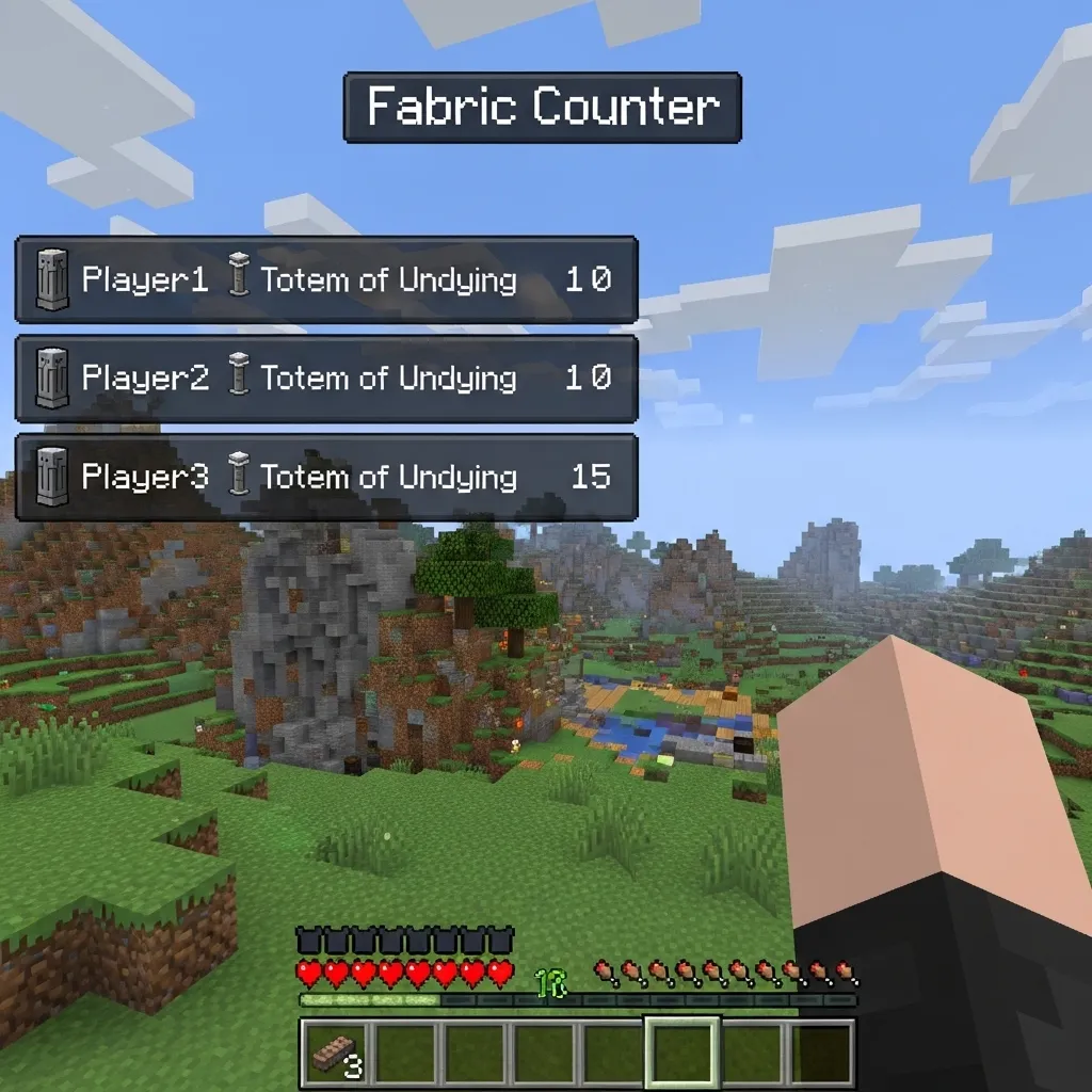 A clean, clear screenshot showing a Fabric totem counter mod display tracking three different nearby players