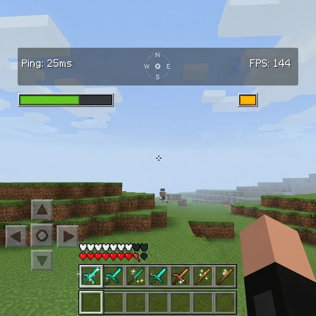 A clean, minimalist Minecraft PvP interface showing low ping and high FPS.