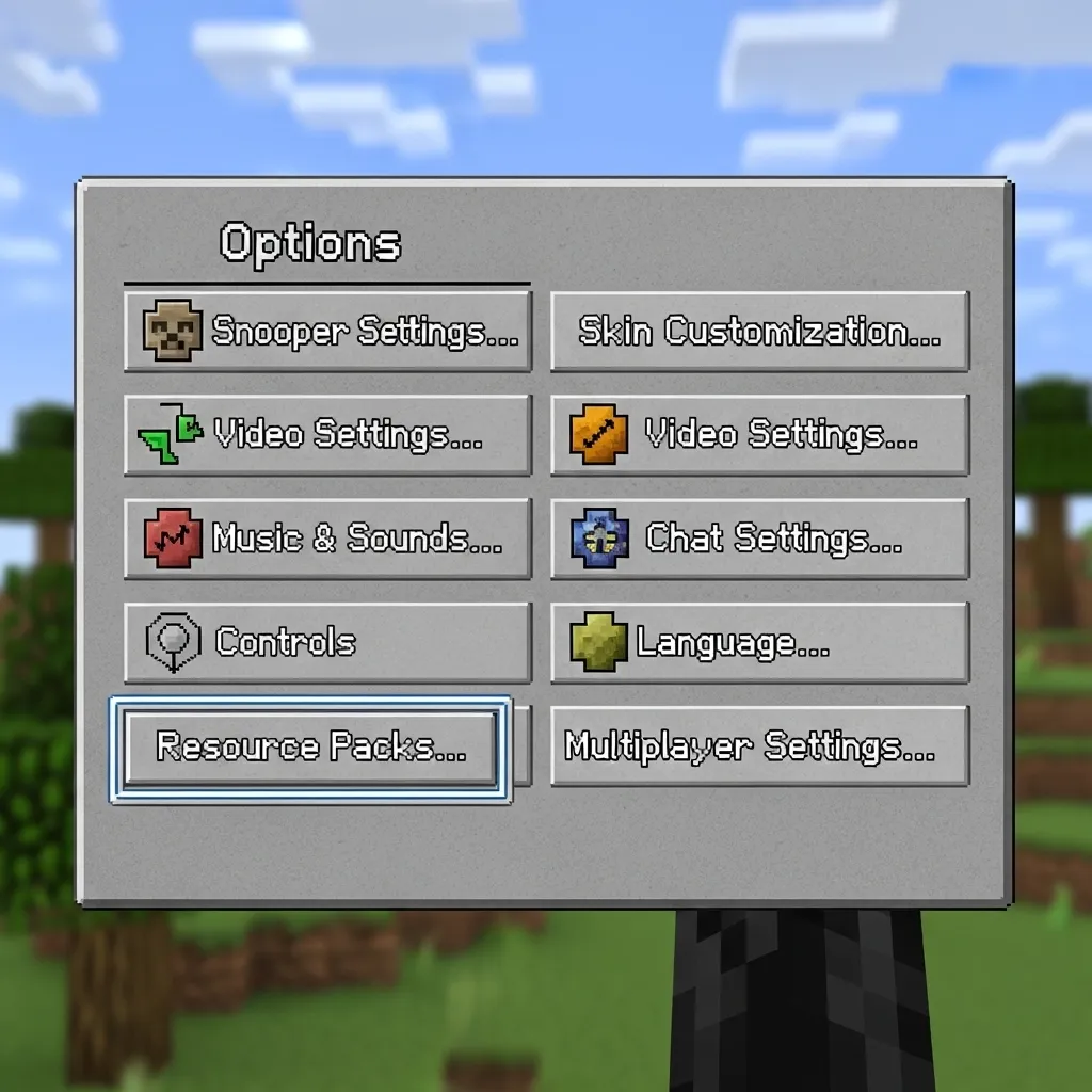 A screenshot showing the Minecraft Options menu with the 'Resource Packs' button highlighted. very simple