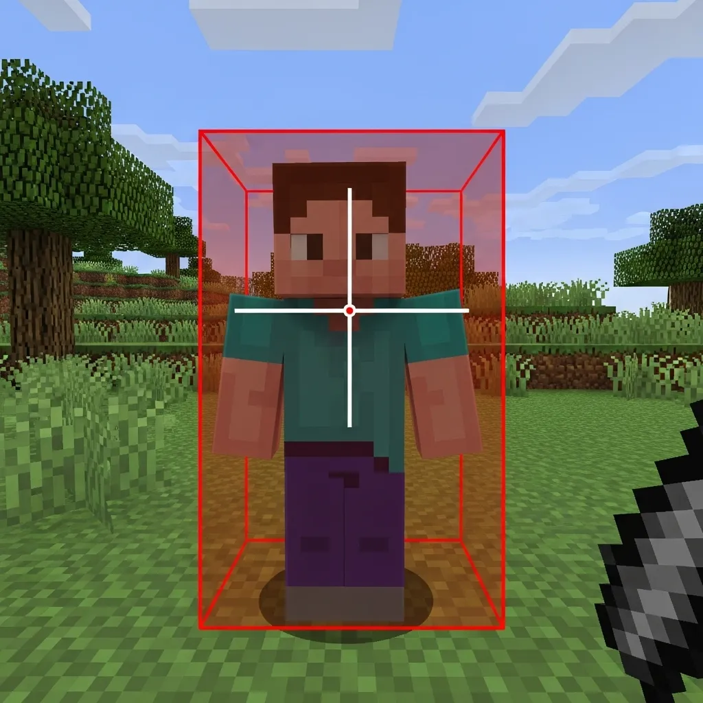 Diagram showing Minecraft player hitbox with crosshair aimed at the neck region