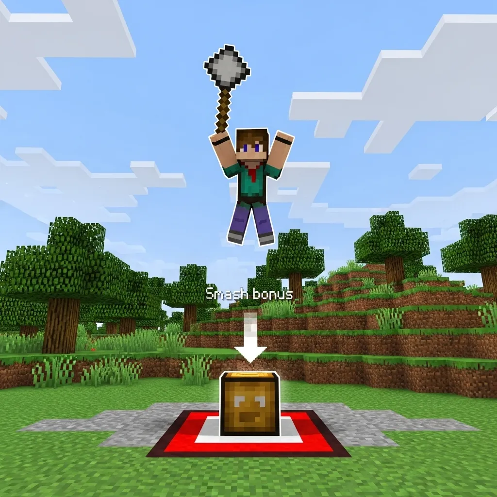 Minecraft Mace user falling 5 blocks above a target to trigger the Smash bonus