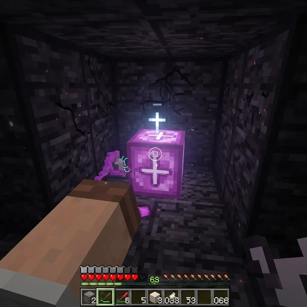 Player placing a charged Respawn Anchor in a tight obsidian box