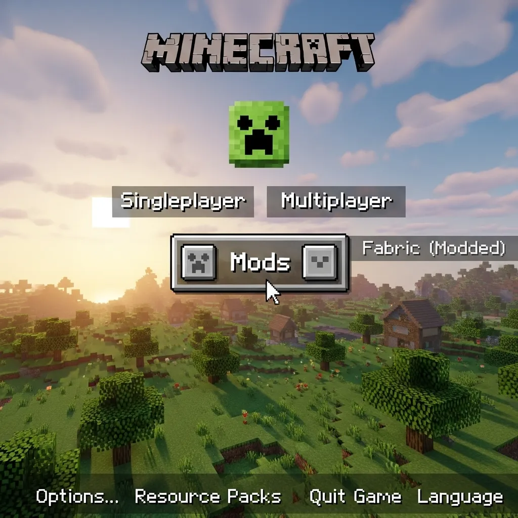 Screenshot of the Minecraft main menu showing the 'Mods' button installed by the Fabric Loader.