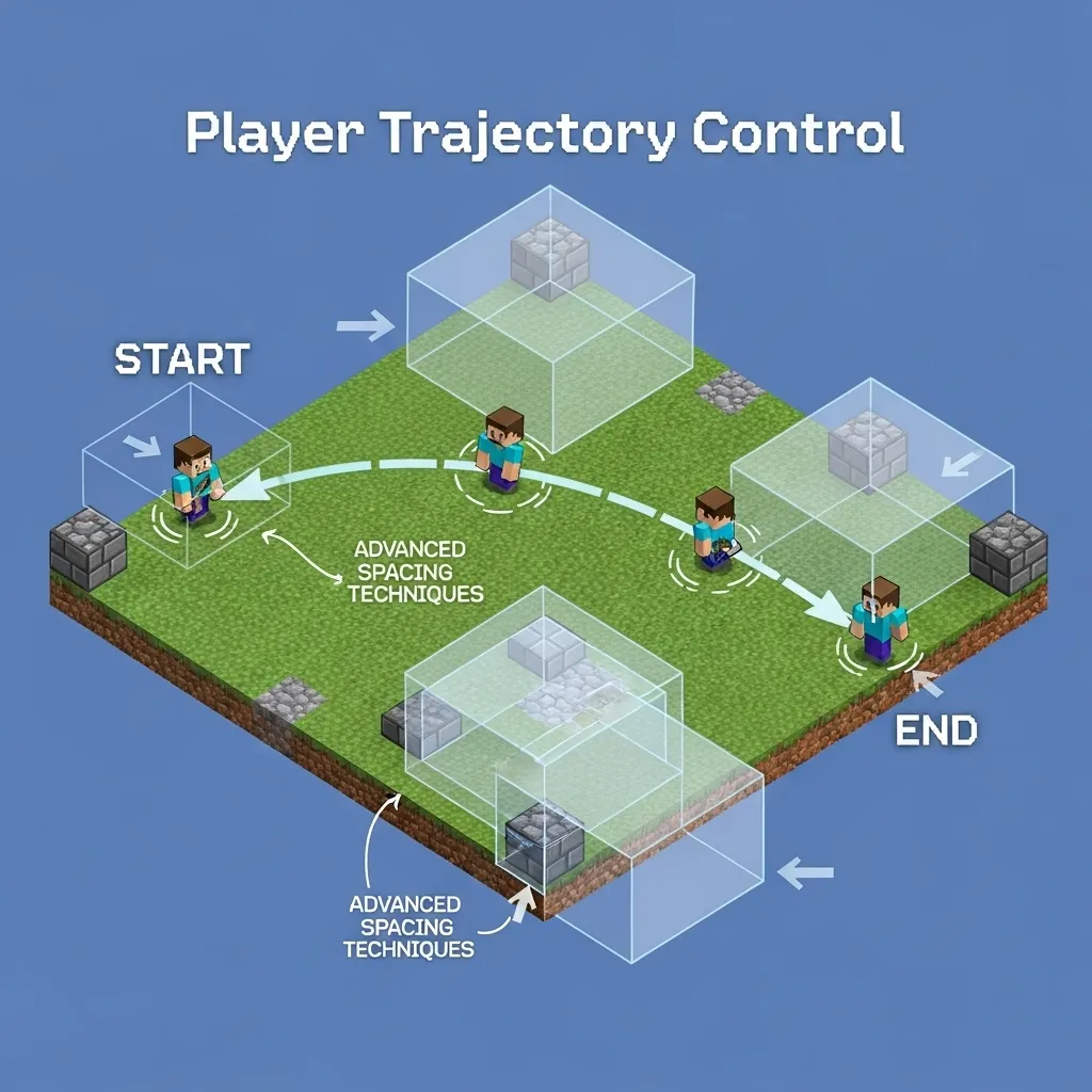 stylized diagram showing player trajectory control using advanced spacing techniques, minecraft minimum text bare minimum