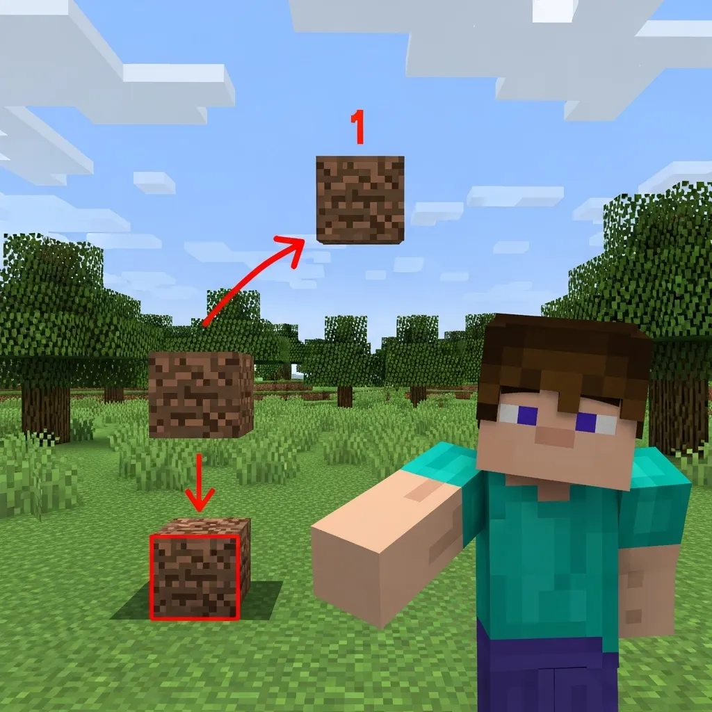 A diagram showing a Minecraft player placing a block directly below them and a block one block forward at head height, demonstrating the peanut butter edit foundation.