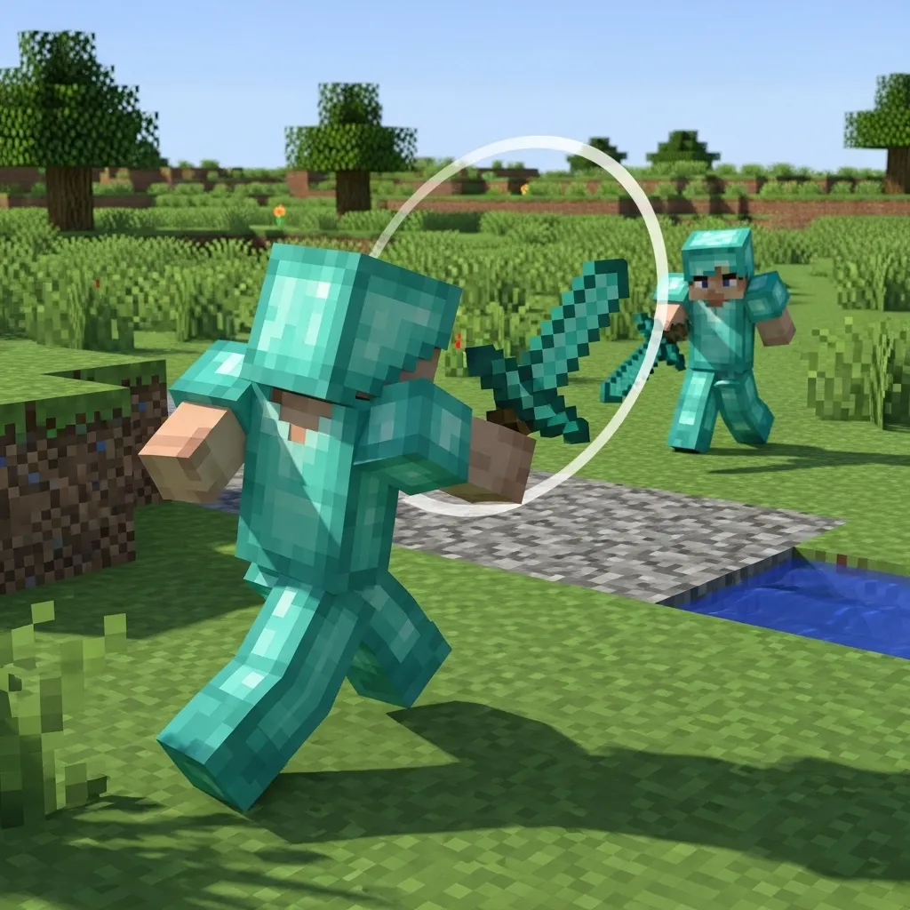 A dynamic, low-lag Minecraft Bedrock PvP scene showing a player mid-strafe with crisp, clean lighting provided by a lightweight shader. The image should feature smooth, visible textures and zero motion blur. no text, no words, no typography