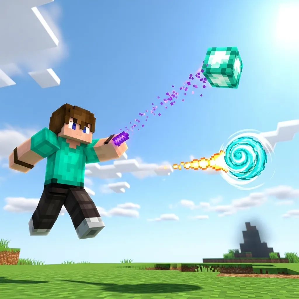 Player executing a perfect Ender Pearl throw followed by a jump and Wind Charge fire in mid-air