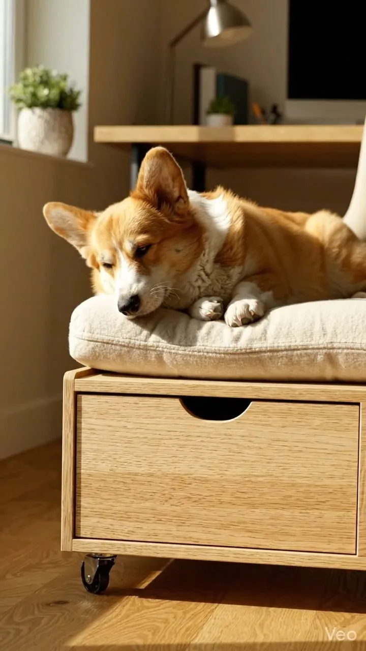 Calm Senior Dog Resting Indoors A relaxed senior dog sleeping peacefully on an orthopedic bed, demonstrating low energy levels ideal for busy foster guardians.